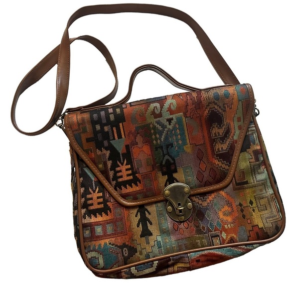 Handbags - Vintage Abstract Aztec Tapestry Multicolor Patterned Women's Crossbody Clasp Bag